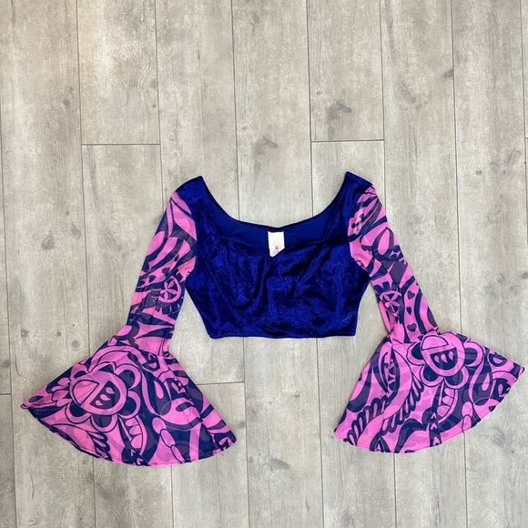 Vintage retro rubies hippie crop blouse top size large bell sleeves - Picture 3 of 12